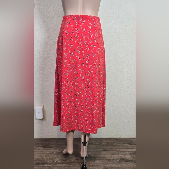 Lulus Bliss Me Red Floral Print Midi Skirt Size Small - Picture 4 of 9